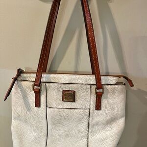Dooney & Bourke White and Brown Leather Tote Bag